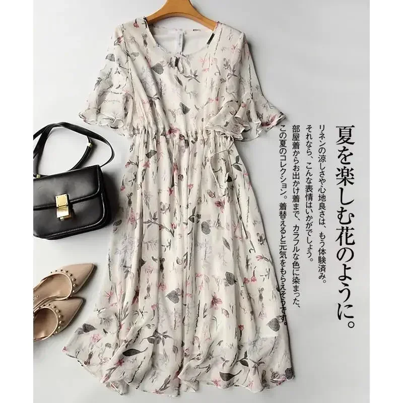 Pink Women's Dress Floral Midi Clothing Satin Female Dresses 2024 Chiffon Flower Silk White Summer Vintage New in Features X Y2k