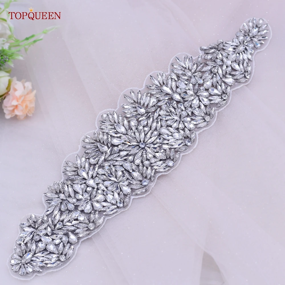 Topqueen S55 Zilver Dames Luxe Riem Volledige Shiny Rhinestone Dames Brede Sjerp Satijnen Lint Stones Wedding Bridal Accessoires