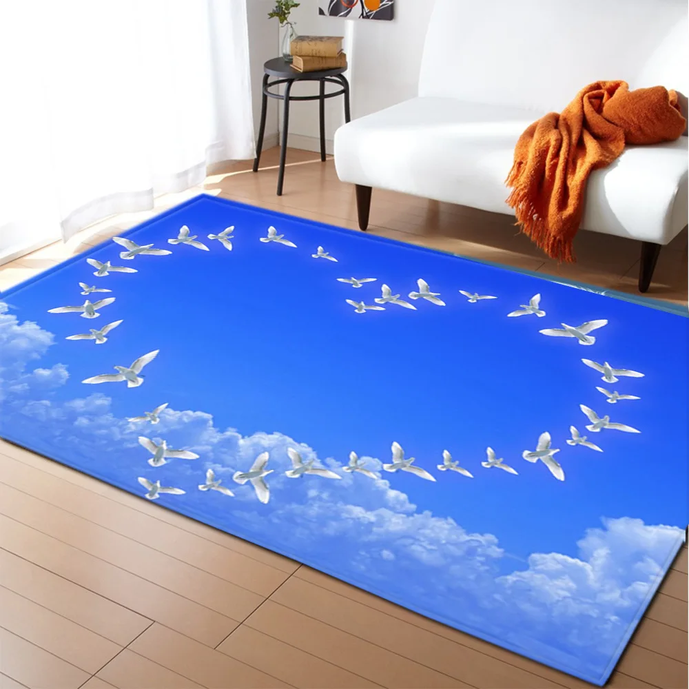 

Blue Sky Cherry Blossoms 3D Carpet for Living Room Forest Scenery Bedroom Rug Memory Foam Kitchen Carpets Bathroom Mat Anti-Slip