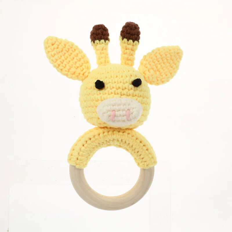 1Pc Baby Crochet Animals Ratter Toys Wooden Teether Rattle Toy Amigurumi Teether Baby Rattles Gifts BPA Free