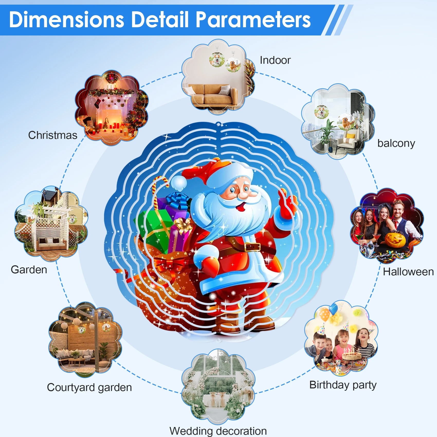 AC88-6Pack 8 Inch Sublimation Wind Spinner Blanks 3D Wind Spinners Hanging Wind Spinners For Indoor Outdoor Decoration