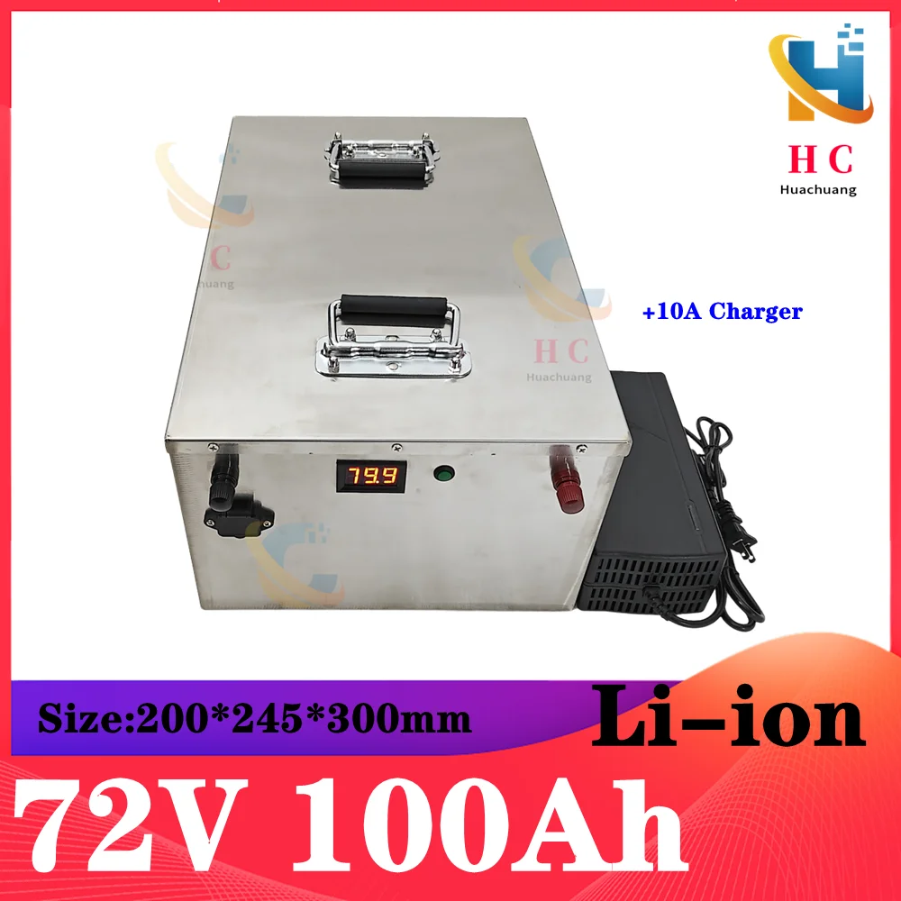 waterproof 72v 100Ah lithium ion battery li-ion 100A BMS for 7000w bike tricycle Forklift Motocycle AGV Vehicle +10A charger