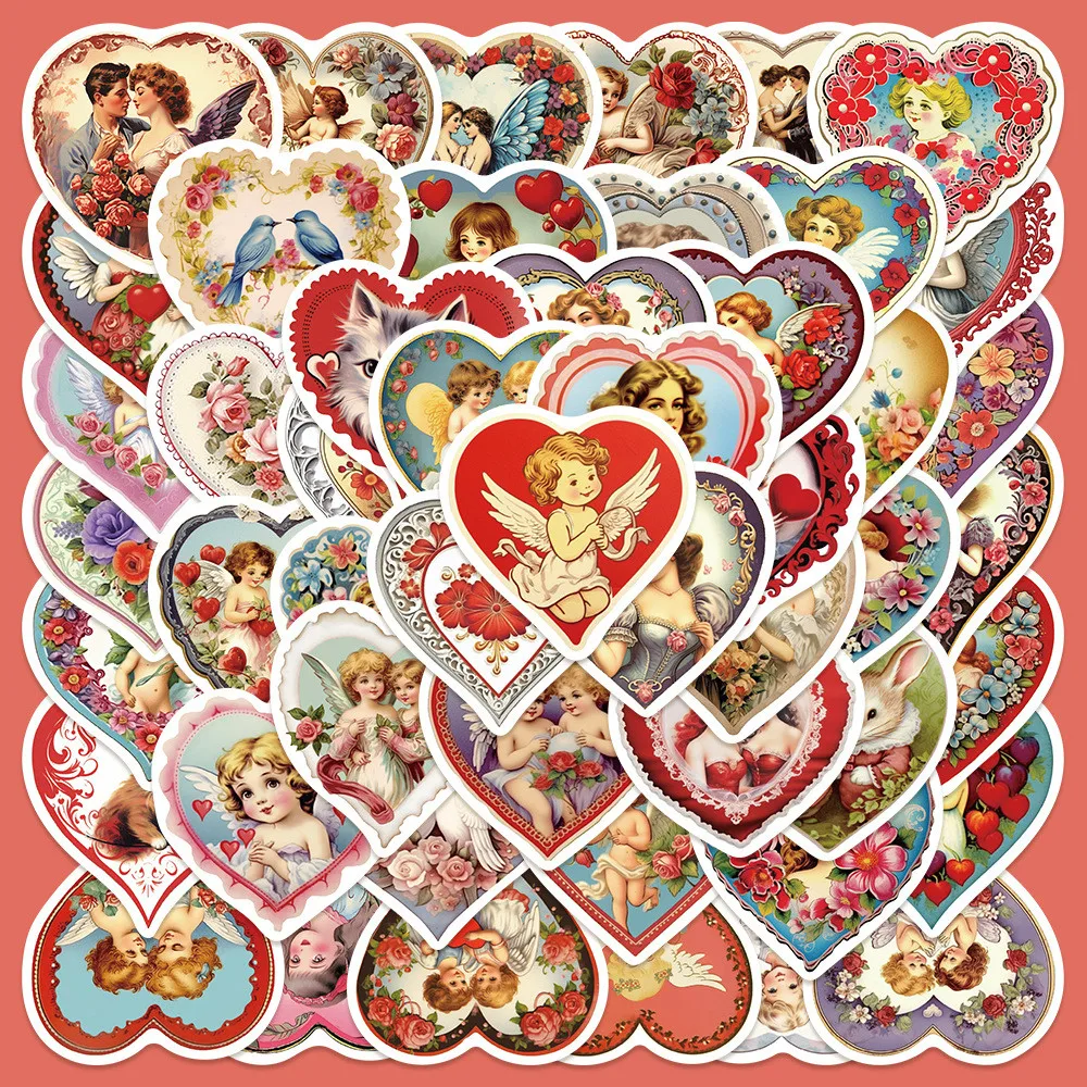 50-Piece Cute Vintage Heart Stickers - Decorative Decals for Notebooks, Laptops, Journals, Phone Cases, iPads & Water Bottles