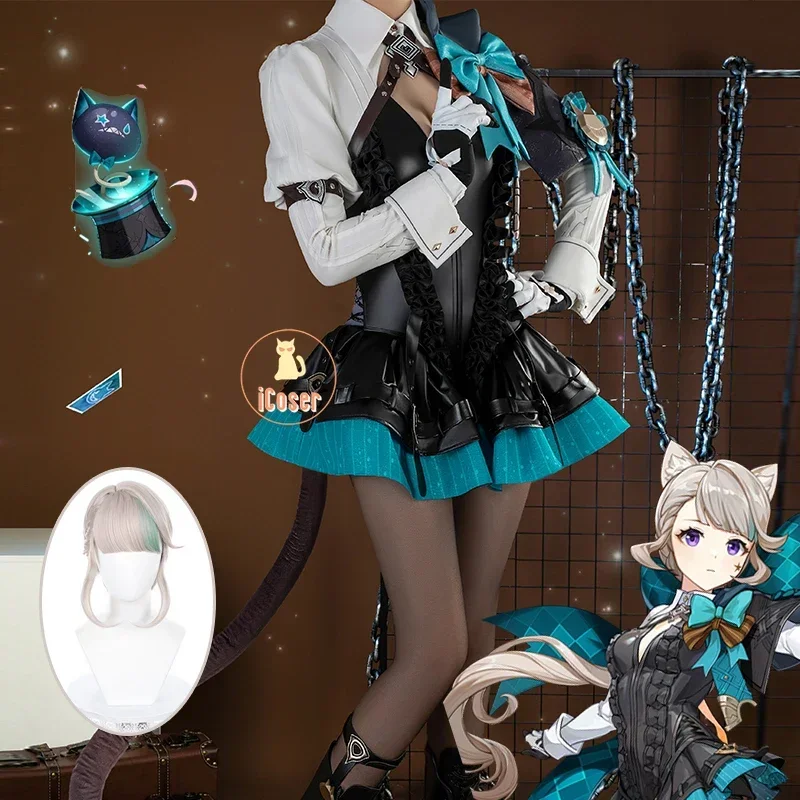 QQ8 2025 Новый Genshin Impact Линетт Косплей Костюм Парик Униформа Платье Хвост Волшебник Уши Юбка Lyney Fontaine Хэллоуин Part5Lk