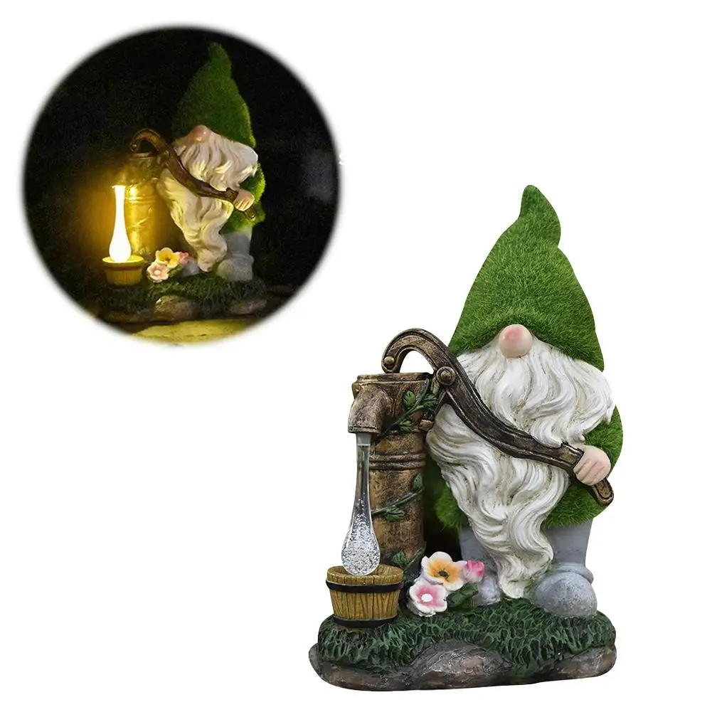 Flocking Elf Solar Garden Night Light American Style Dwarf Water Decoration Resin Villa Well Arrangement Crafts Garden Outd O8O3