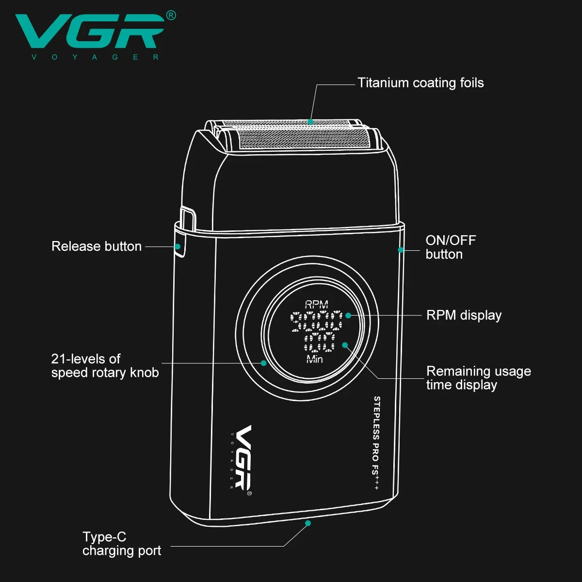 VGR Razor Rechargeable Shaver Professional Beard Trimmer Digital Display Shaver Reciprocating Trimmer Metal Shaver for Men V-378