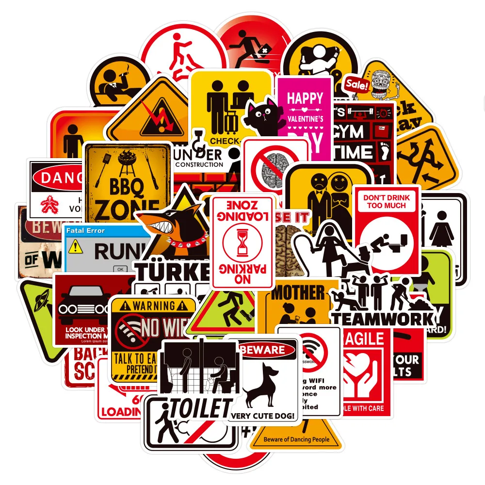 50pcs Warning Sign Stickers, Caution Symbol Decals for Laptop, Water Bottle & Scrapbook DIY Decor Peel Joy Sticker Store