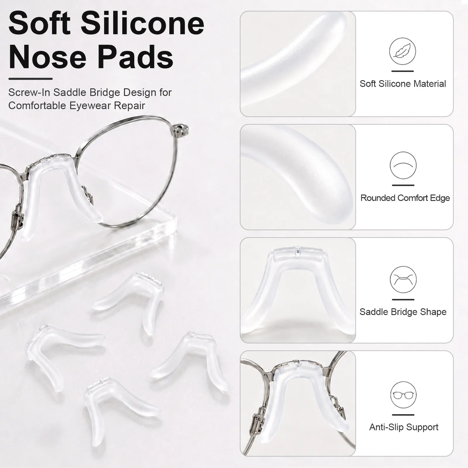 4Pcs Silicone Eyeglass Nose Pads U Shaped Anti-Slip Replacement Soft Comfortable Nose Bridge Support for Glasses
