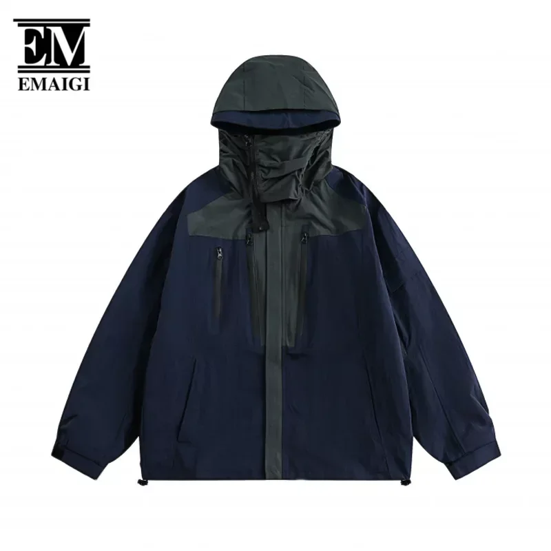 

Spring Autumn Men Outdoor Fashion Splice Loose Causal Climb Sport Waterproof Hooded Jacket Cityboy Streetwear Cargo Coat