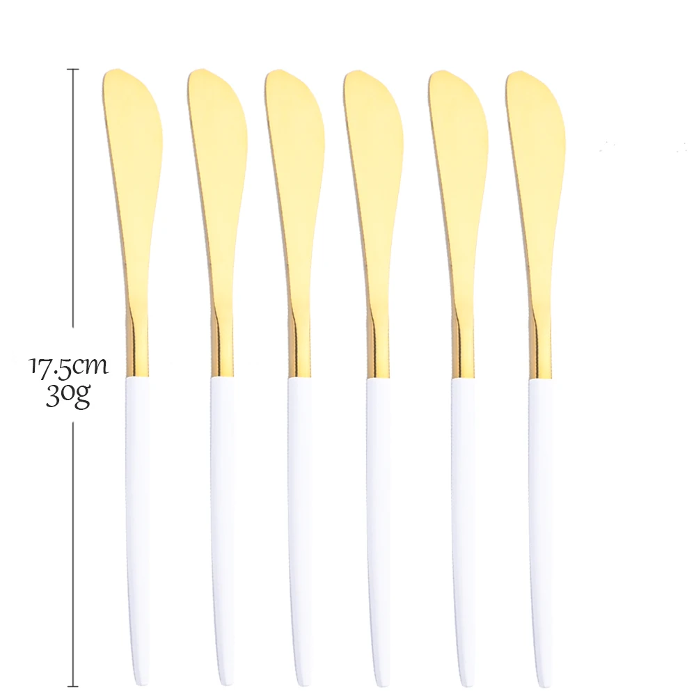 6Pcs White Gold Stainless Steel Butter Knife Mirror Cheese Dessert Butter Cream Spreaders Tool Utensil Cutlery Dessert Knifes