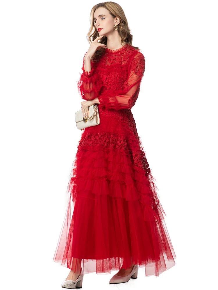 Dldenghan discoid flores malha maxi vestido para mulher o pescoço lanterna manga babados elegante vestido de baile vestidos primavera moda fema