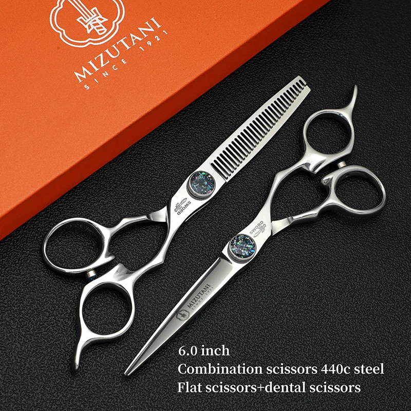 

MIZUTANI professional hairdressing scissors thinning shears 6.0inch barber scissors 440Csteel Hair cutting machine