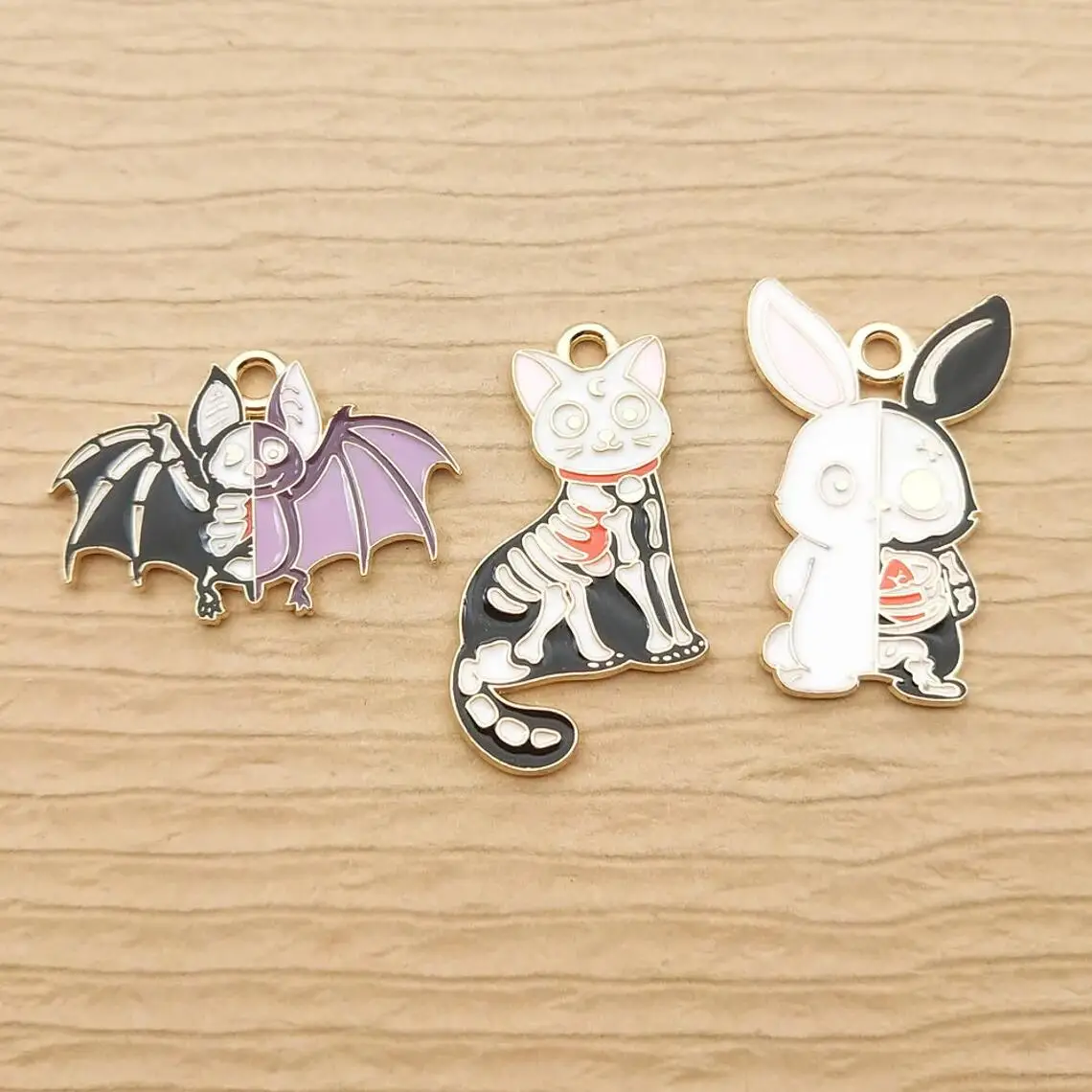 10pcs Bat Rabbit Cat Charm for Jewelry Making Enamel Bracelet Accessories Earring Pendant Necklace Diy Supplies Gold Plated