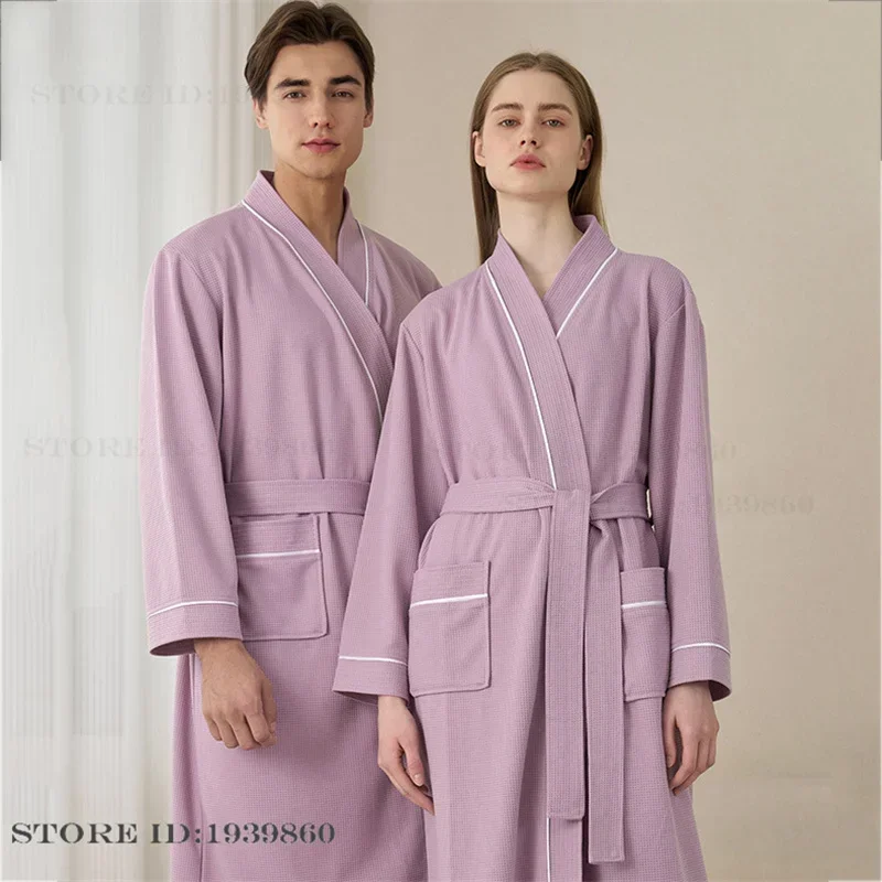 

Осенний новый вафельный длинный халат, одежда для сна для пары, кимоно, халат юката, свободная повседневная женская ночная рубашка, удобное домашнее платье