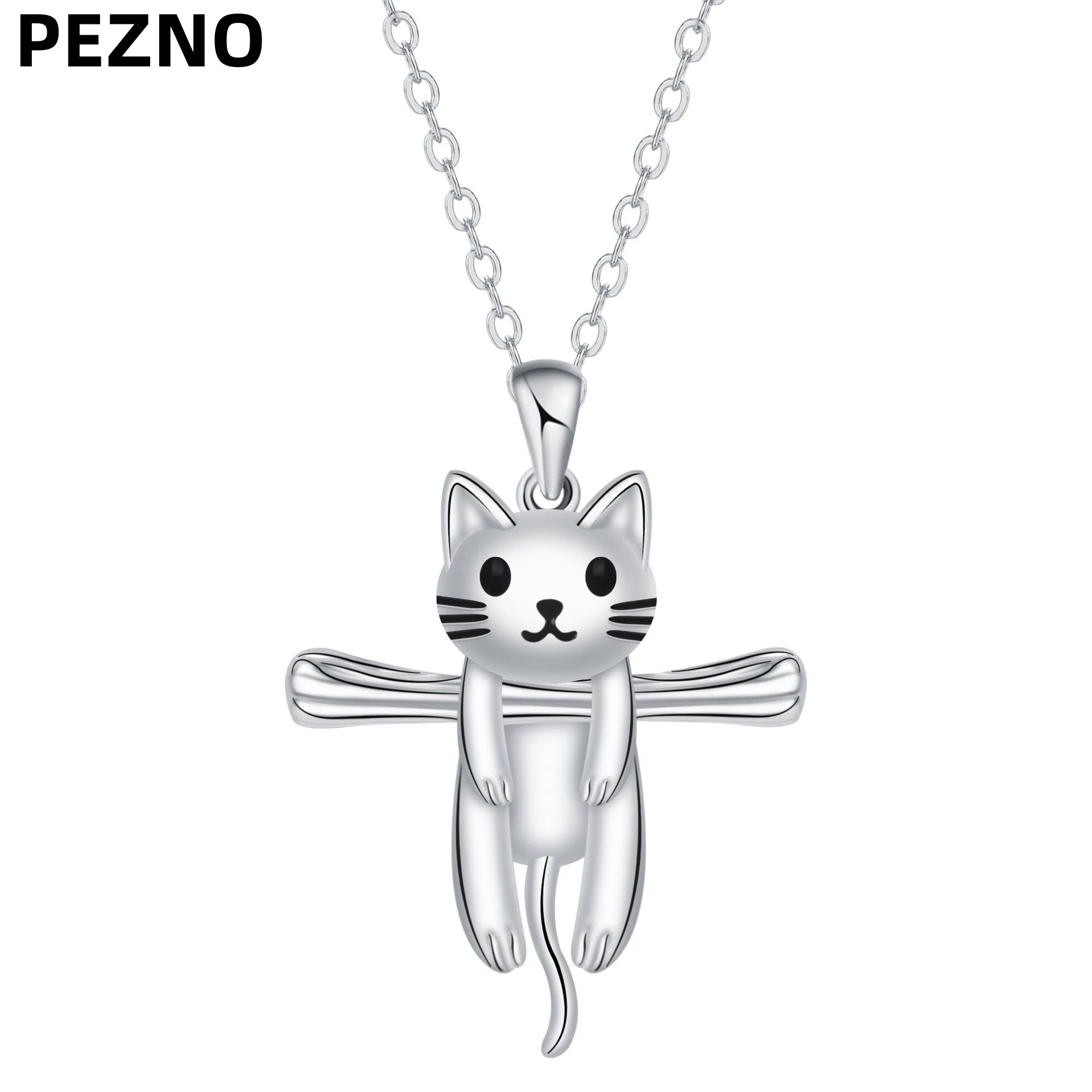 

PEZNO Cute Cat Cross Pendant Necklace Stainless Steel Chain Animal Theme Fashion Jewelry Gift for Cat Lovers