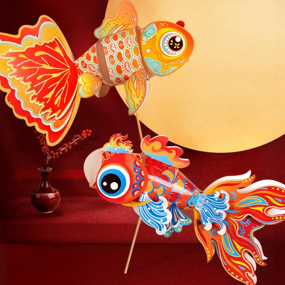 Diy Lantern Kit Handmade Chinese Style Fish Lantern Paper Lantern Set for Diy Night Light Decor Glowing Led Goldfish for Parties