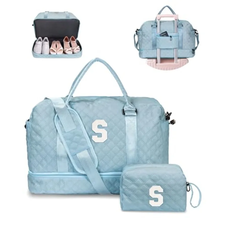 

Personalized Duffle Bag-Initial, Overnight Weekend Travel, Monogram Letter Daughter Friend Gifts Letter S with Shoe Compartment