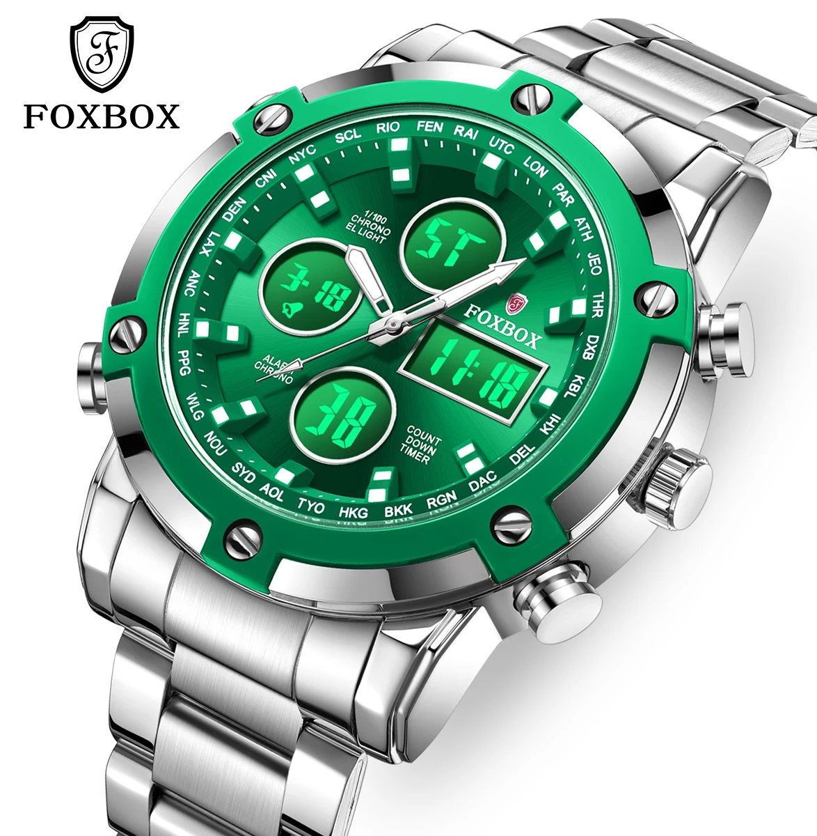 

FOXBOX mens wristwatch 2026 LED dual display quartz fashion waterproof male watch luxury alarm clock military men sports watches