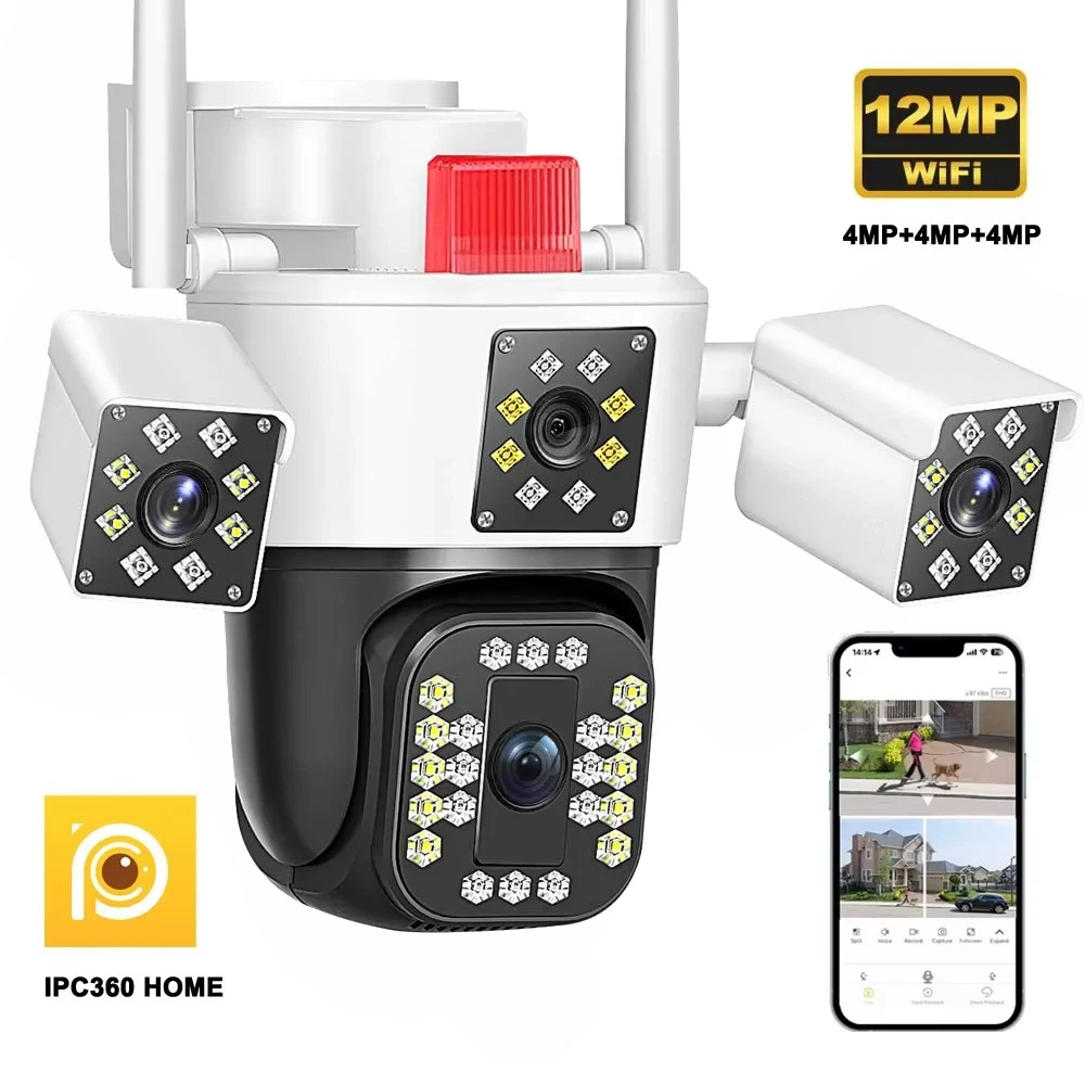 IPC360 HOME 6K 12MP 3 Lens 3 Screens Wifi PTZ Camera Outdoor Color Night Vision Motion Detection Two Way Audio Security Camera