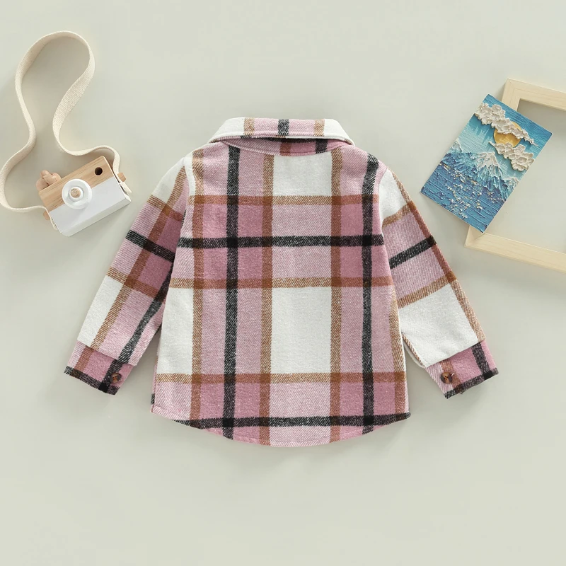 أزياء أطفال طفل منقوشة قميص سترة الأطفال عارضة التلبيب كم طويل زر حتى سترة سترة معطف الخريف الفتيان الفتيات الملابس