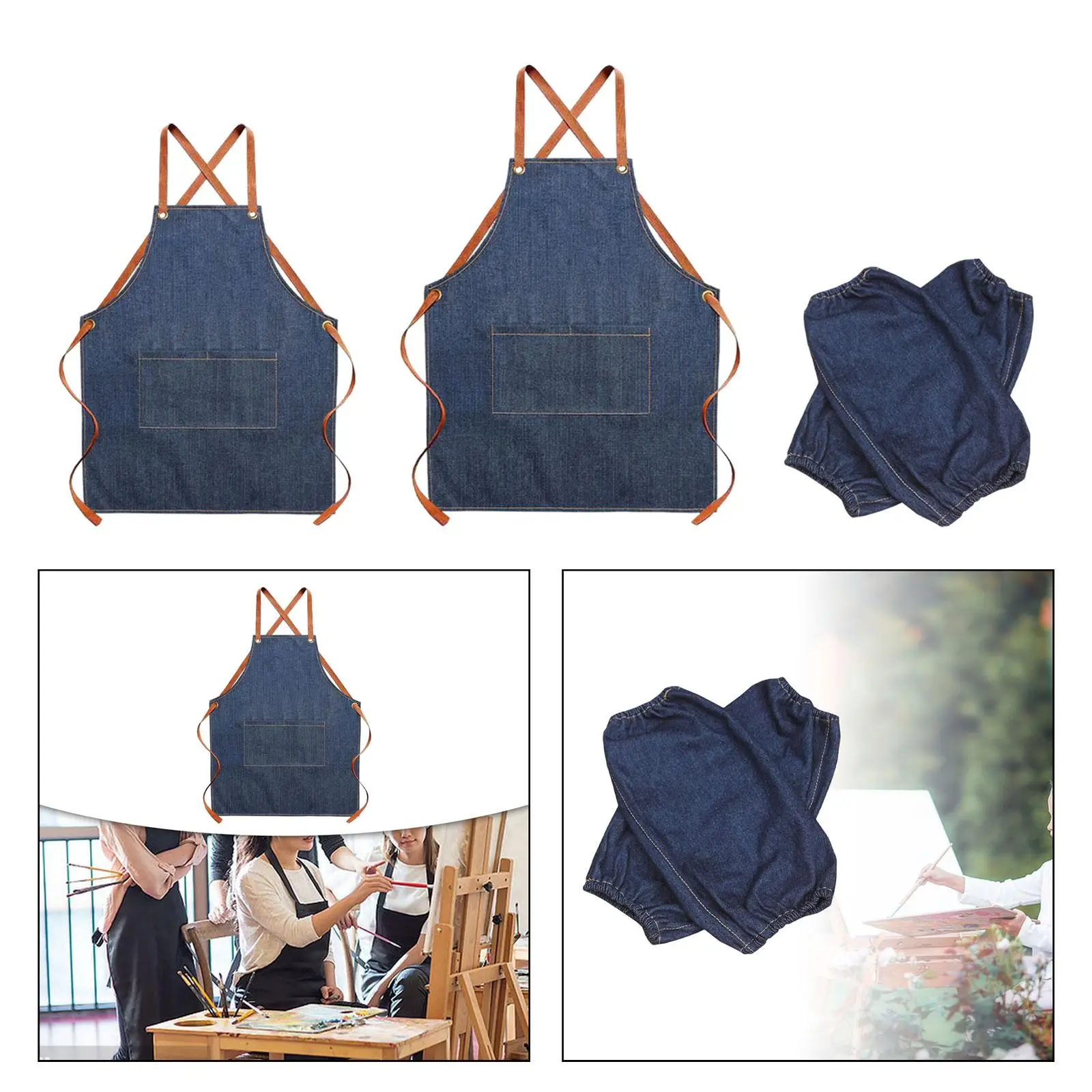 Kitchen Apron Kids Bib Men Women Children with Pocket Adjustable Art Apron Bibs for Work Shop Pottery Cafes Bars Hairdressing