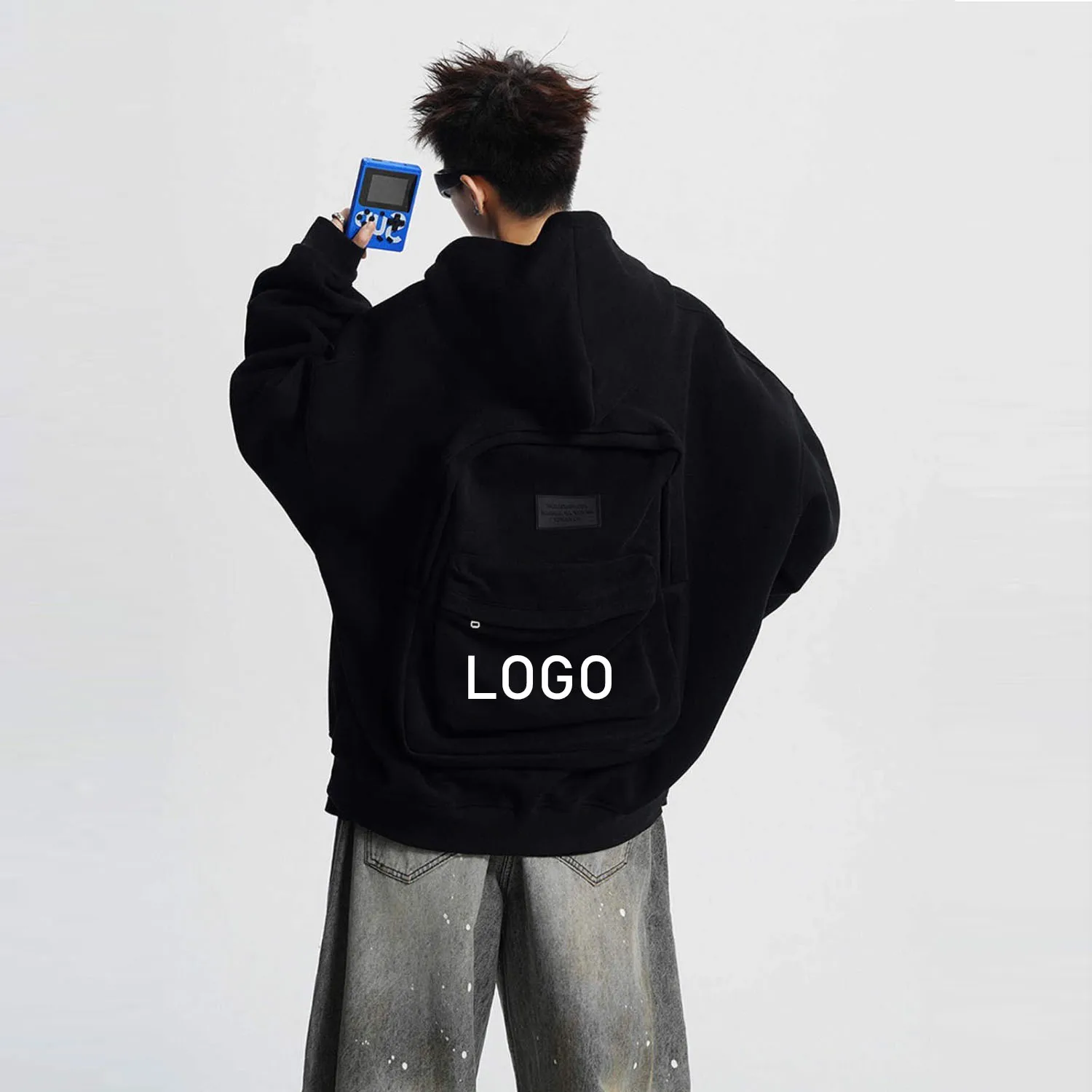 Набор рюкзаков с капюшоном на заказ — персонализированный серый пуловер со скрытым карманом для хранения, подходящая коллекция школьных принадлежностей