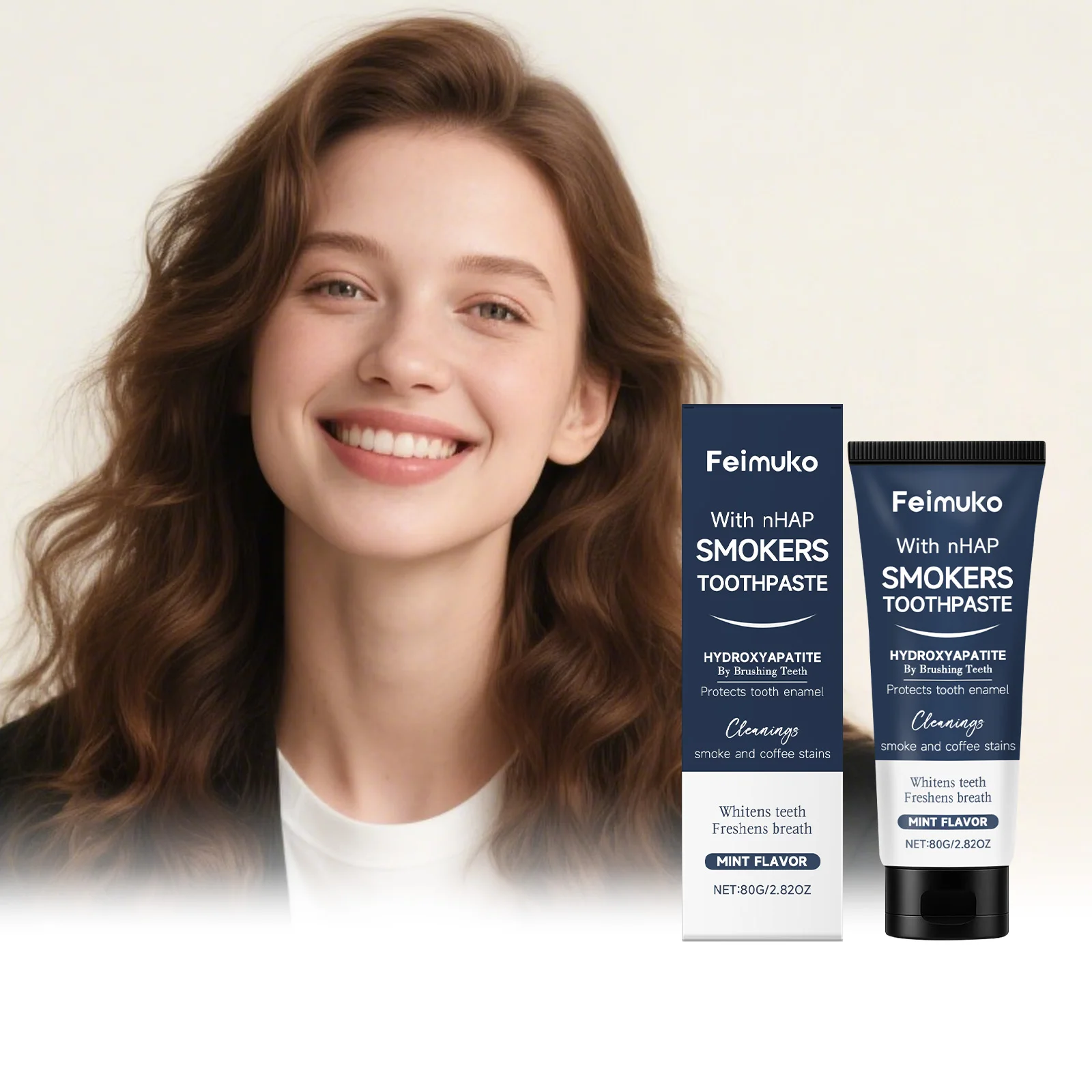 Feimuko 80g With nHAP Smokers Toothpaste - Gently Cleans Tooth Stains, Leaves Teeth Shiny and Fresh, Daily Care Toothpaste