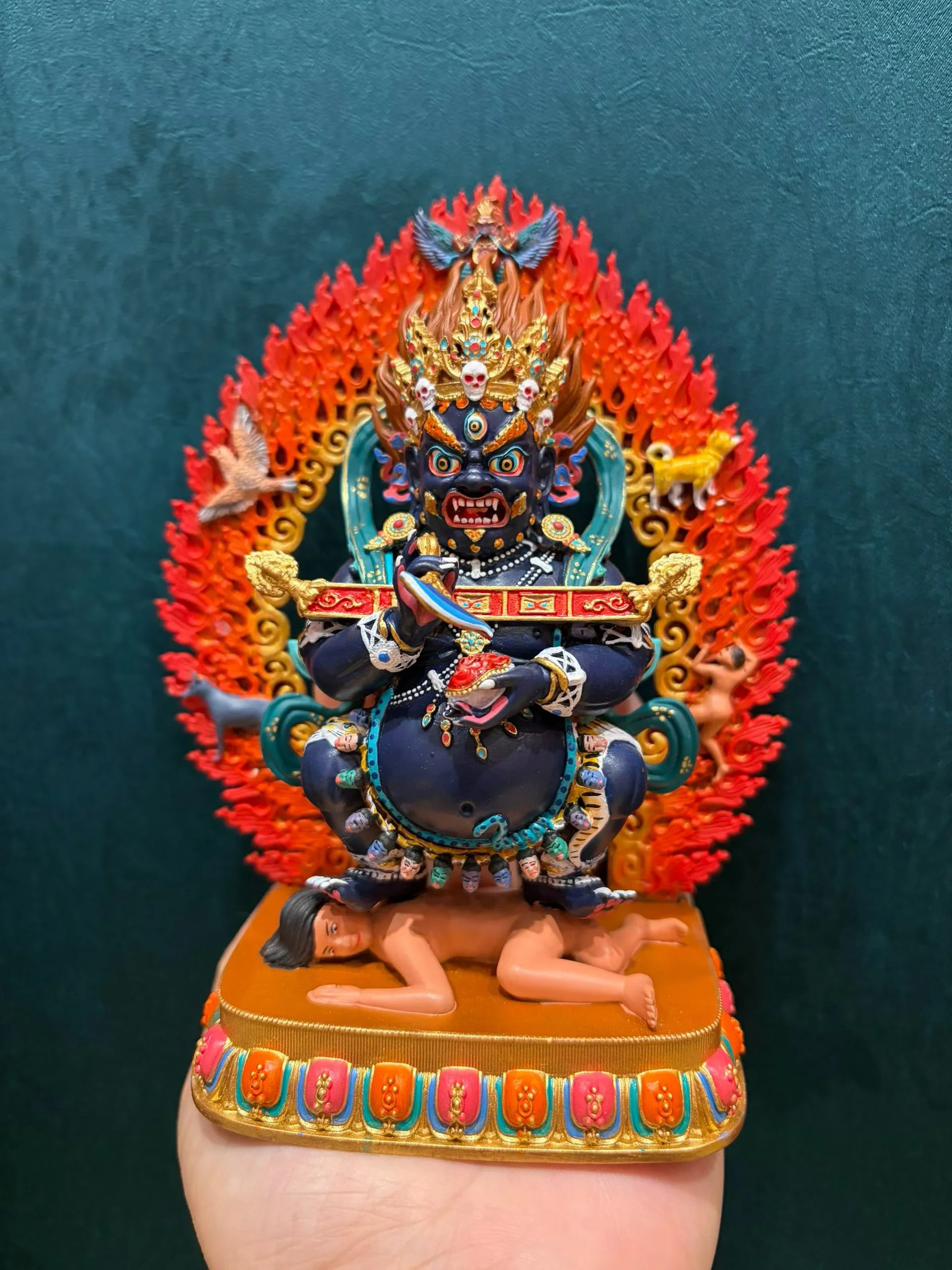Handmade Copper carving Exquisite Painted Buddha statue  TWO ARMS DA HEI TIAN Mahakala Buddhist altar family monk worship