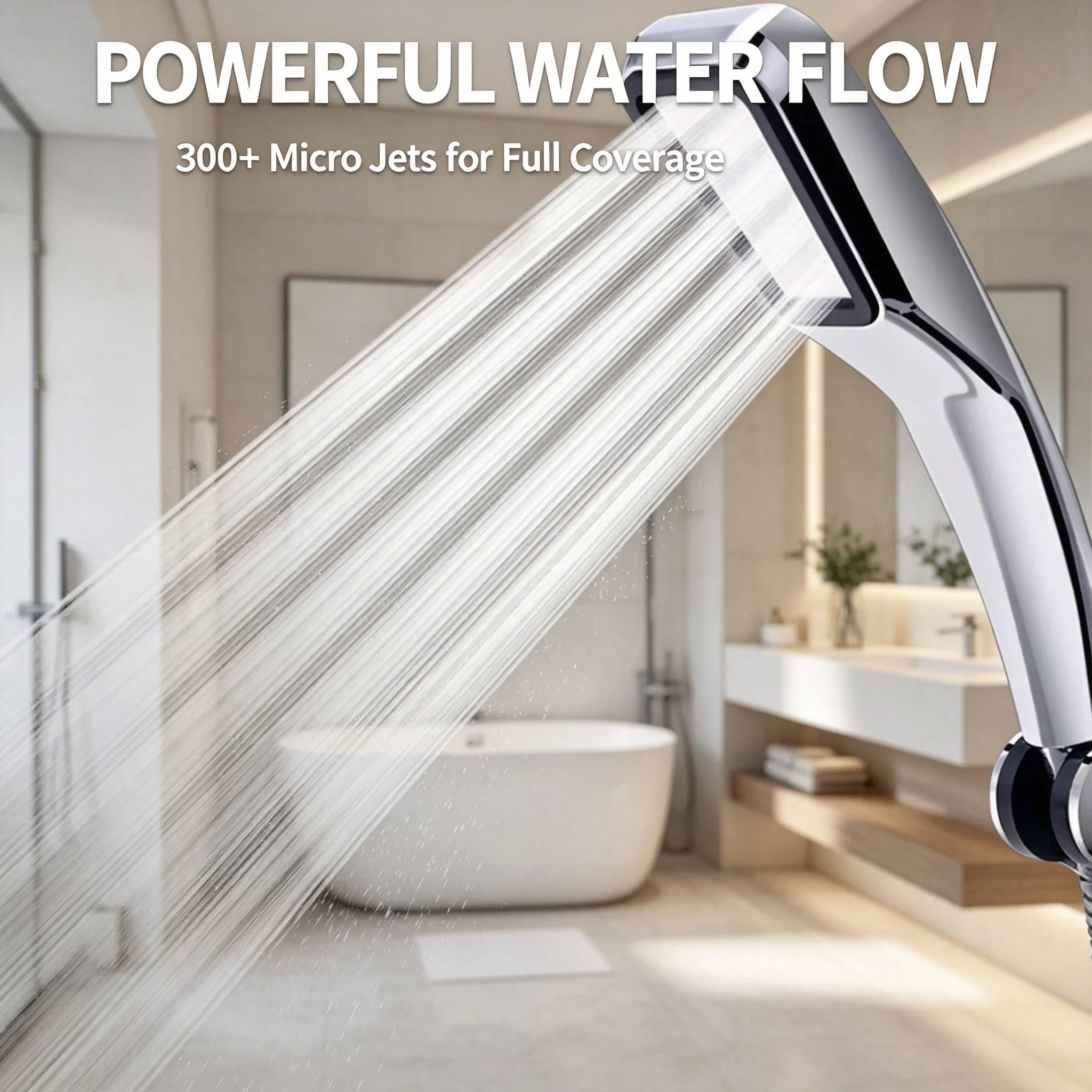Pressurized Hand Shower Head Ultra Powerful Velvet Smooth Fine Stream Rustproof Chrome Nozzle with 2M Hose and Bracket