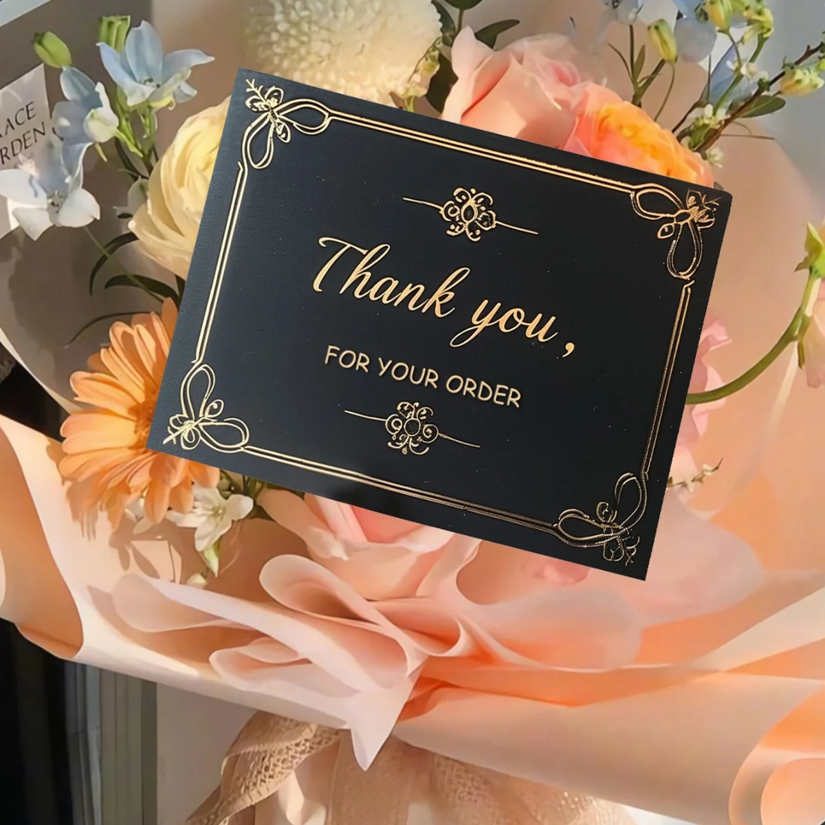 30/50/60pcs Flower Thank You Cards Business Thank You Cards Encouragement Greeting Cards Black Card Kraft Paper Greeting Card