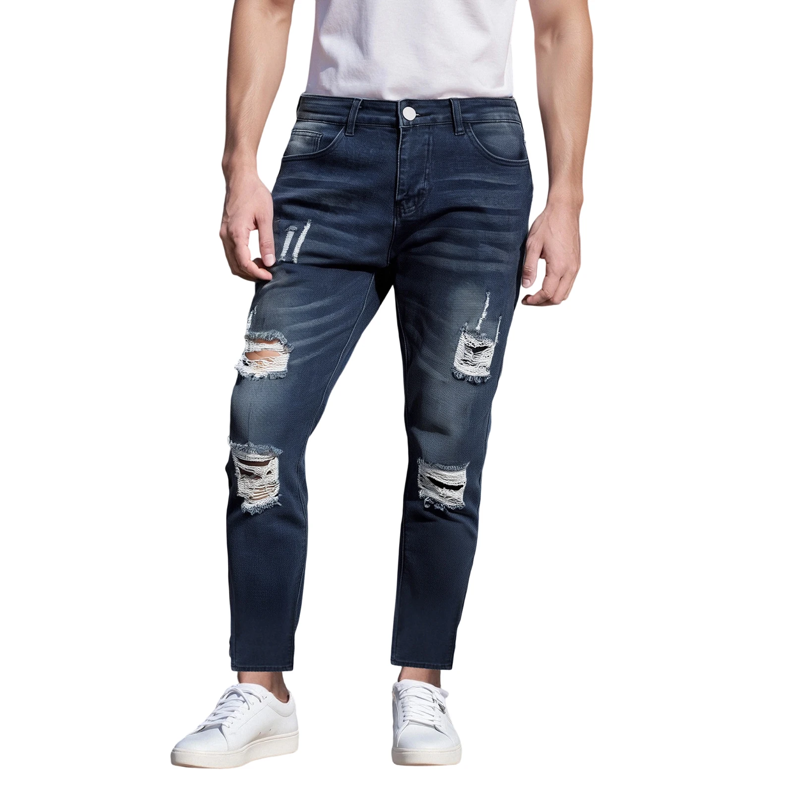 

Мужские узкие джинсовые брюки, модные легкие повседневные эластичные рваные джинсы, брюки для уличной одежды