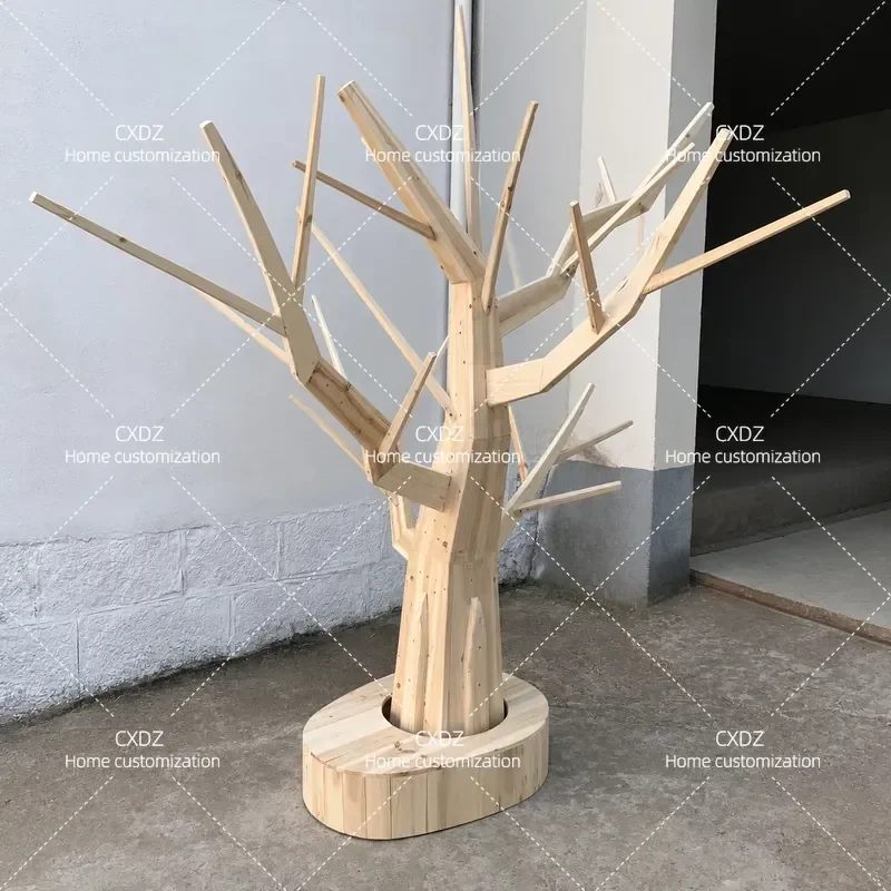 Custom Solid Wood Tree Shaped Floor Lamp with Wooden Board Trunk Fashionable Lobby Front Desk Decorative Light Free Shipping