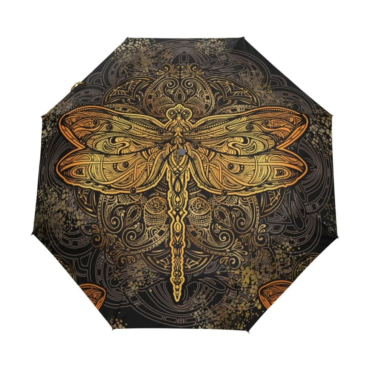 Psychedelic Dragonfly Folding Umbrella Trippy Boho Animal Compact Windproof Travel Umbrellas Rain for Adults Teens Kids Girls