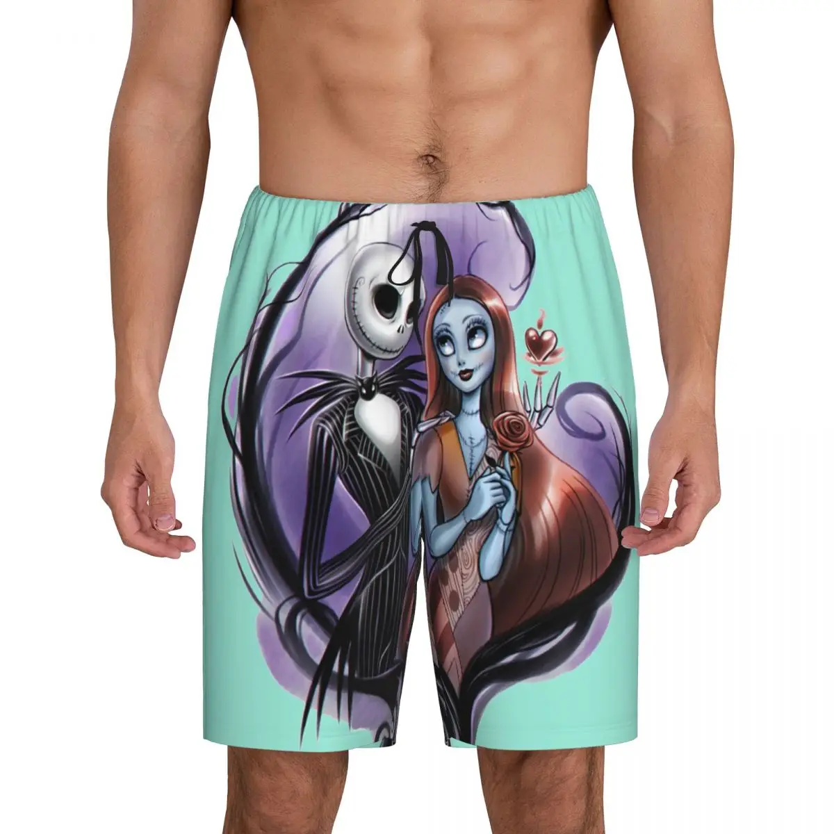 

Custom Print Skull Jack Sally Pajama Shorts Men Tim Burton Christmas Horror Movie Sleepwear Bottoms Sleep Short Pjs with Pockets