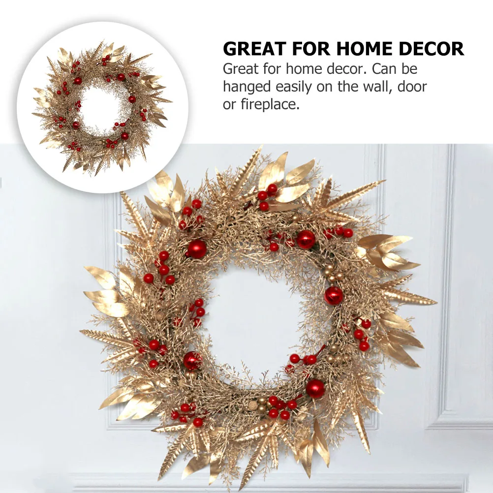 

1pc Christmas Wreath Simulated Berries Hanging Garland Decorative Party Prop Golden For Wall Door Wedding Home Festive Decor
