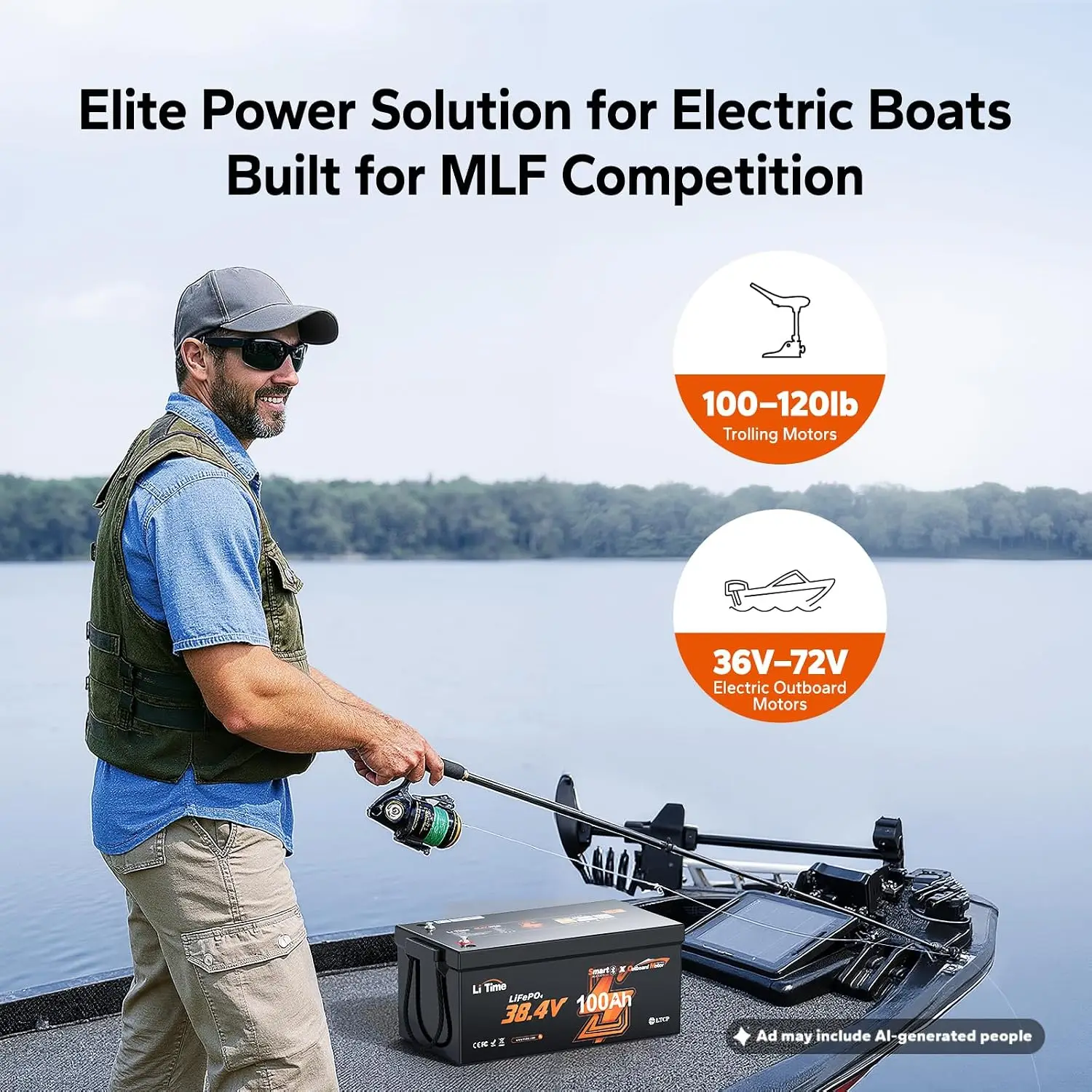 36V 100Ah Marine Power Lithium Battery Kit with Charger and Breaker | Bluetooth 5.0,100A BMS,Low-Temp Protection,IP65, Custom