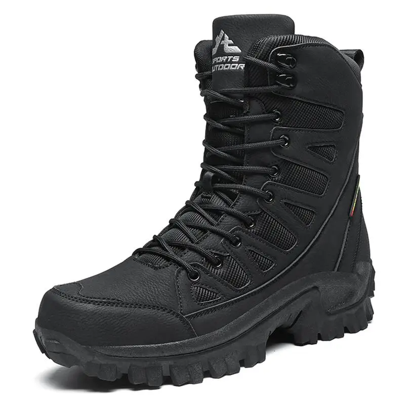 

High-Top Leather Men's Boots Breathable Desert Combat Boots Outdoor Non-slip Hiking Boots Men Motorcycle Boots Work Ankle Boots