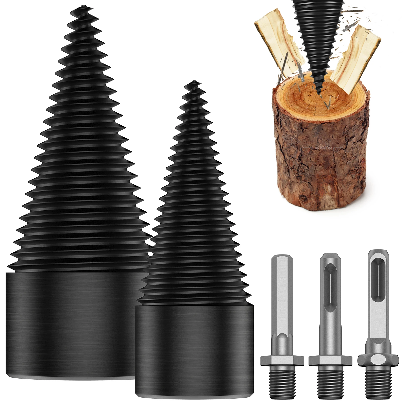 1/2PC Firewood Log Splitter 32/42mm Sturdy High-Carbon Steel Wood Log Splitter Screw Cones Drill Bit with Hex/Round/Square Shank