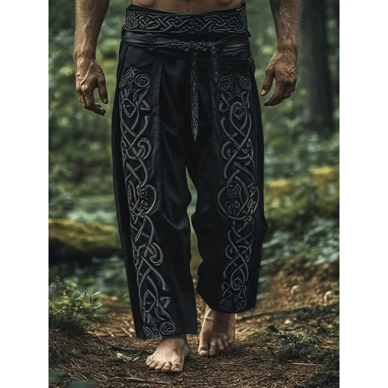 

Мужские повседневные брюки в стиле ретро Viking Nordic с кельтским узлом и 3D принтом, прямые брюки на шнурке, летние пляжные брюки