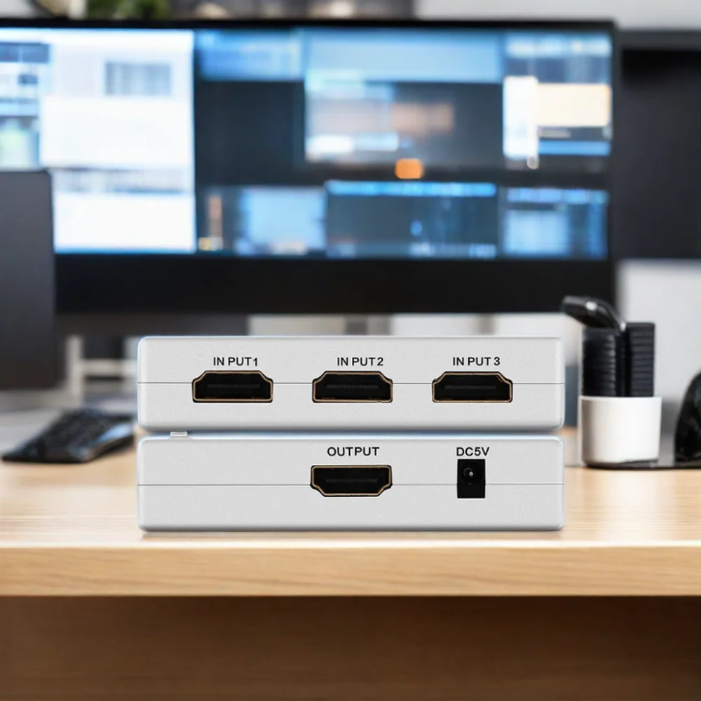 Przełącznik HDMI DTECH 3-portowy, przełącznik wideo i audio HDMI 3 wejścia 1 wyjście z pilotem IR