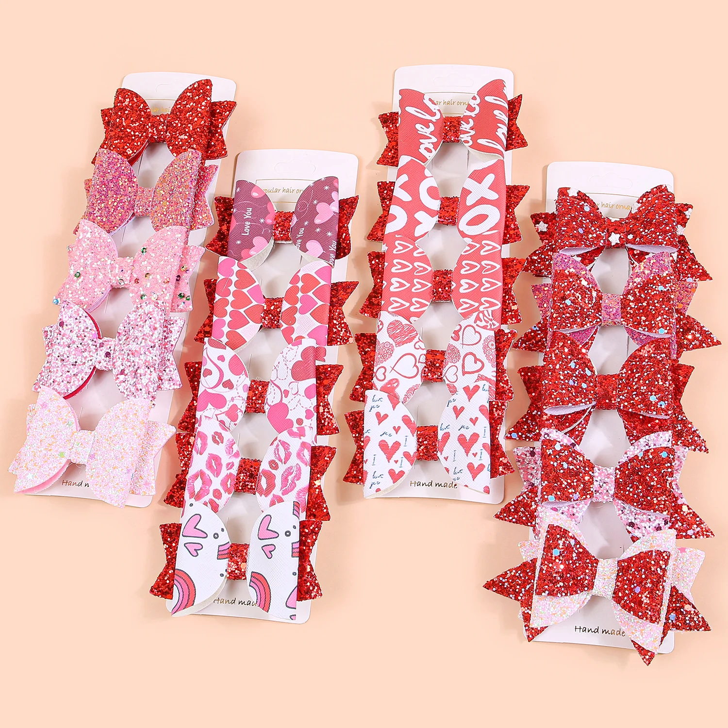 5pcs Glitter Heart Hair Bows for Girls Valentine\'s Day Print Bows Heart Hair Clips Barrettes for Kids Party Hair Accessories