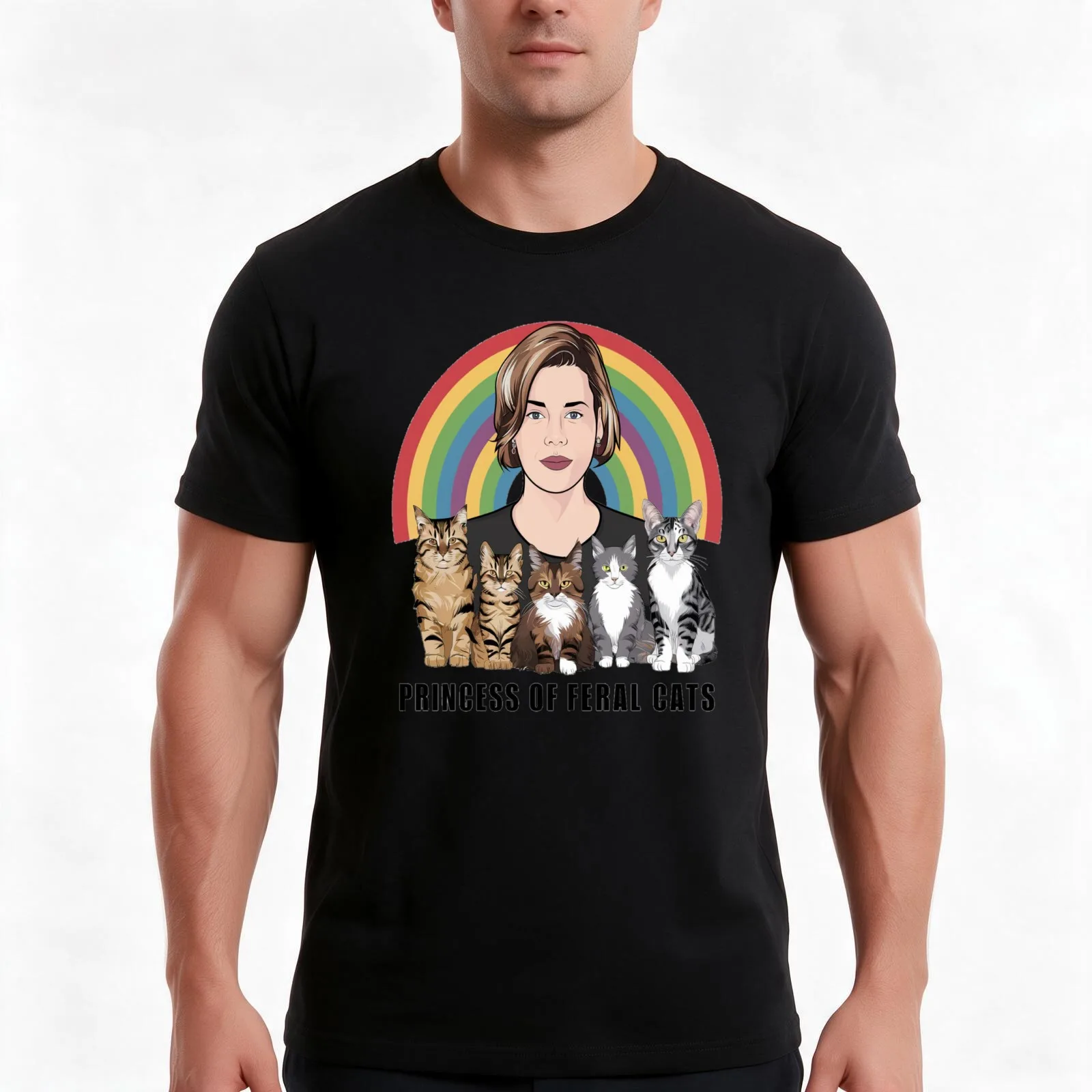 Princess Of Feral Cats T-Shirt, Summer Casual Cotton Tee, Oversized Streetwear Tops, Vintage Graphic Print, Unisex Men Women
