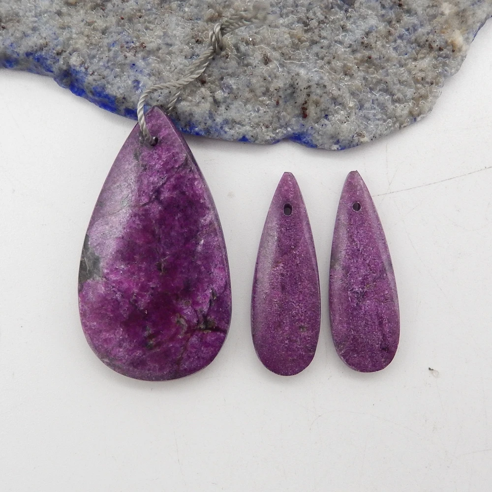 3Pcs Set Water Drop Jewelry Set Of Earrings Pendant Necklace For Women Exquisite Fashion Natural African Purple Stone Jewelry