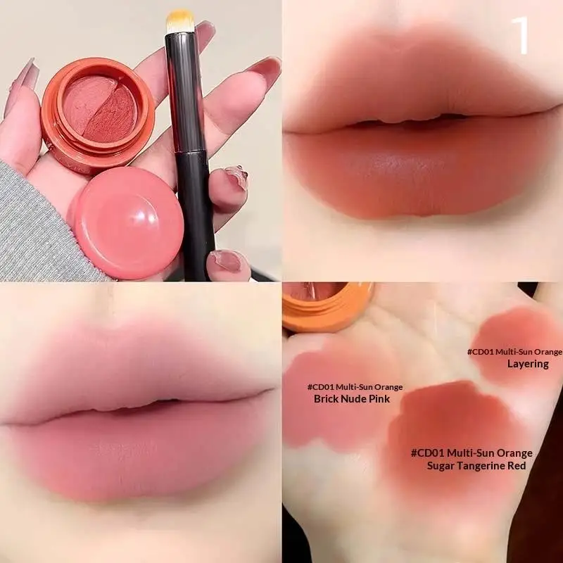 1 Pezzo Cappuvini Rossetto in Crema e Blush in Barattolo, Lunga Durata, Impermeabile, con Pennello per Labbra - Set Trucco Illuminante