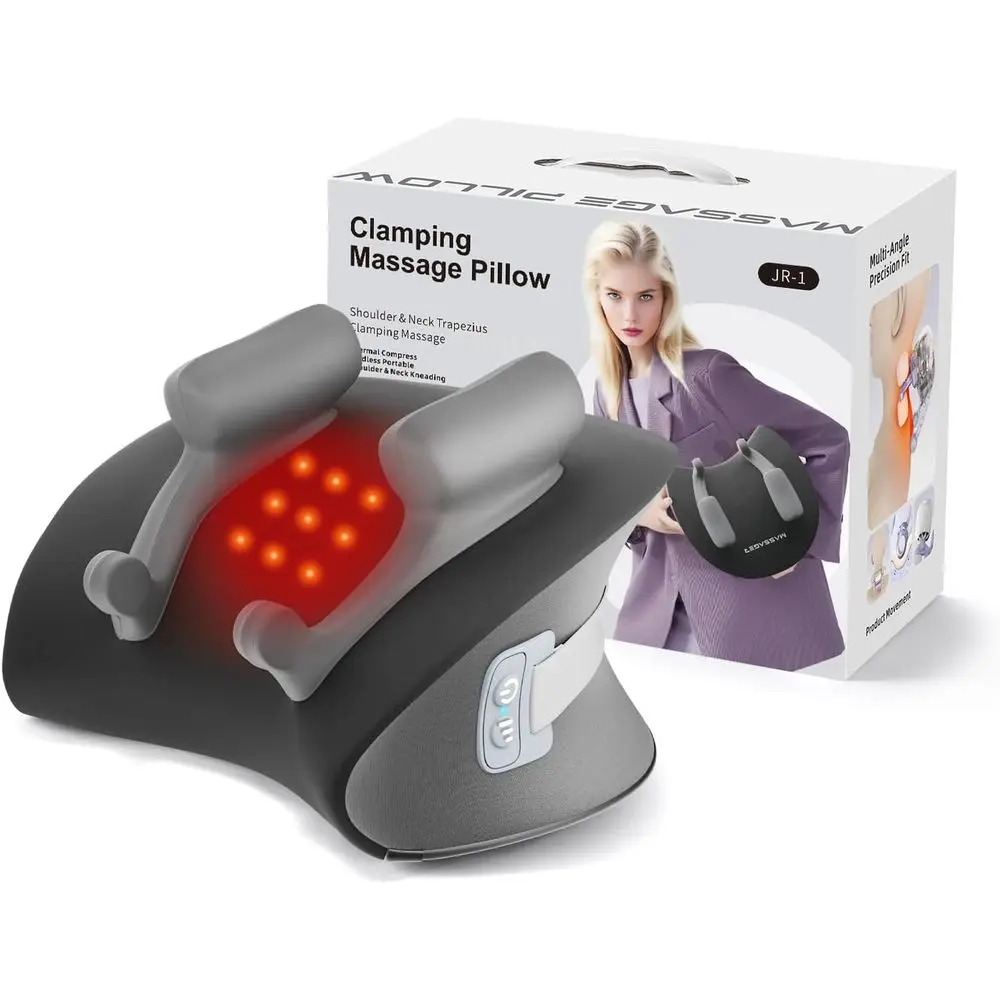 

Подушка для глубокого массажа с подогревом для облегчения боли во всем теле, с 10-минутным таймером и портативным устройством для вытяжения шейного отдела позвоночника (черная)