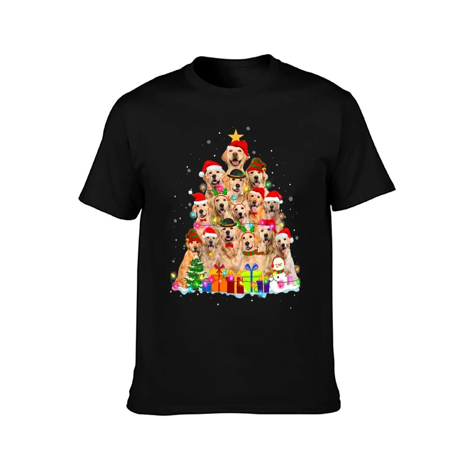 Christmas Pajama Golden Retriever Tree Xmas Gift Dog Dad Mom T-Shirt, Summer Casual Cotton Tee, Oversized Streetwear Tops