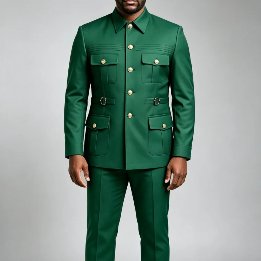 Costume Safari pour homme, ensemble de costume noir fonctionnel multi-poches pour le bureau, les aff