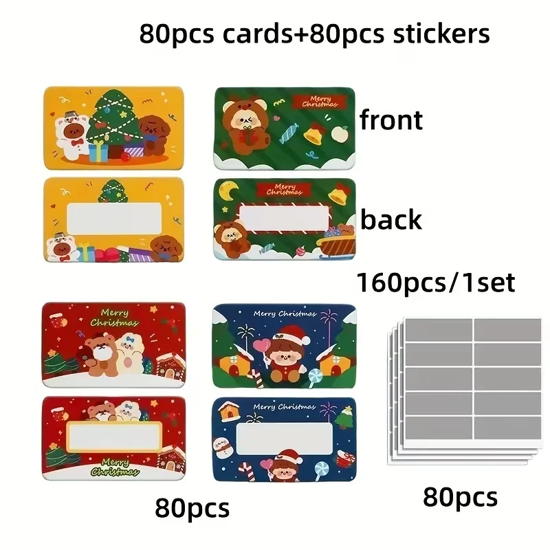 160pcs Christmas Scratch Cards Set with 80 Cover Stickers - Revealing Hidden Information Fun Holiday Game Kit