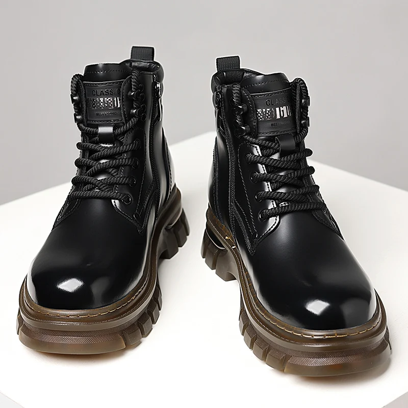 Classic Brand Genuine Leather Chelsea Boots Men Winter Warm Plush Mens Shoes Ankle Boot Thick Soled Fashionable Motorcycle Boots image 5
