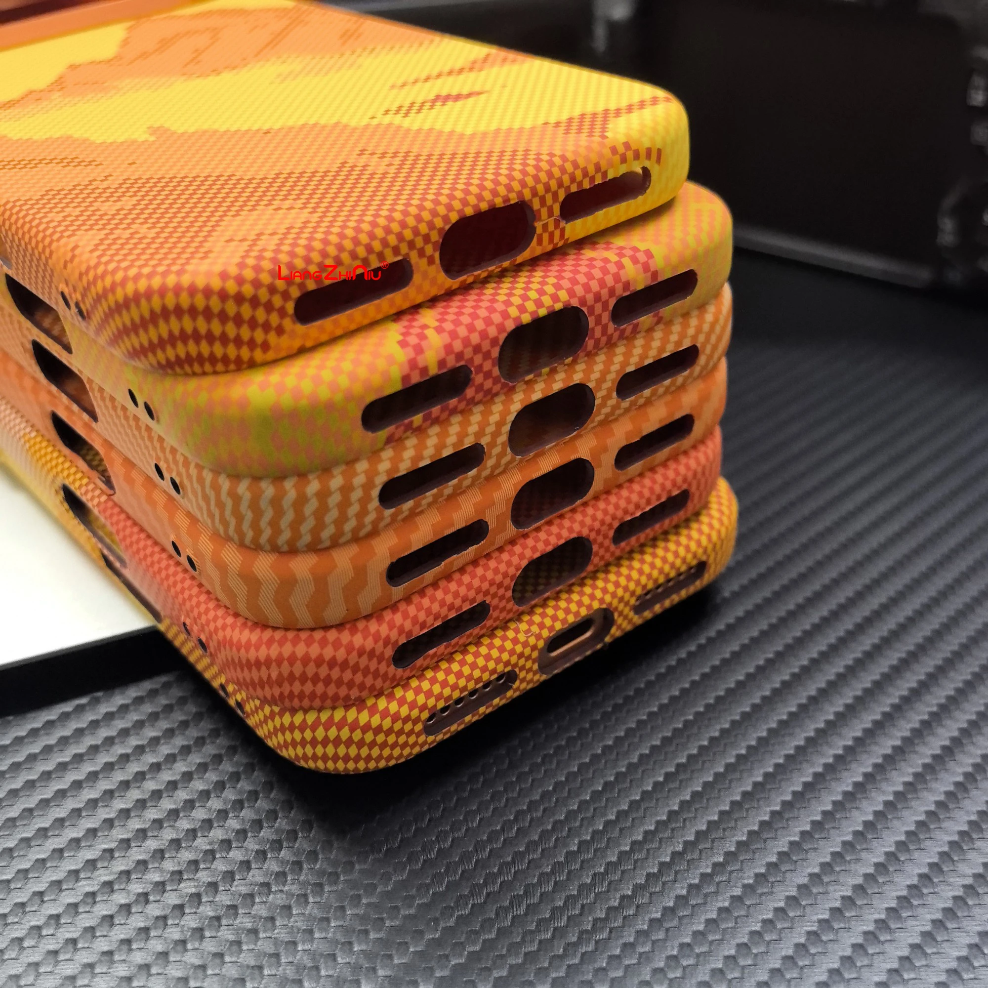 For Iphone 17 Pro Max Magnetic Phone Case Orange Carbon Fiber Textured For Iphone 17 Pro Lightweight Shockproof Pc Hard Cover